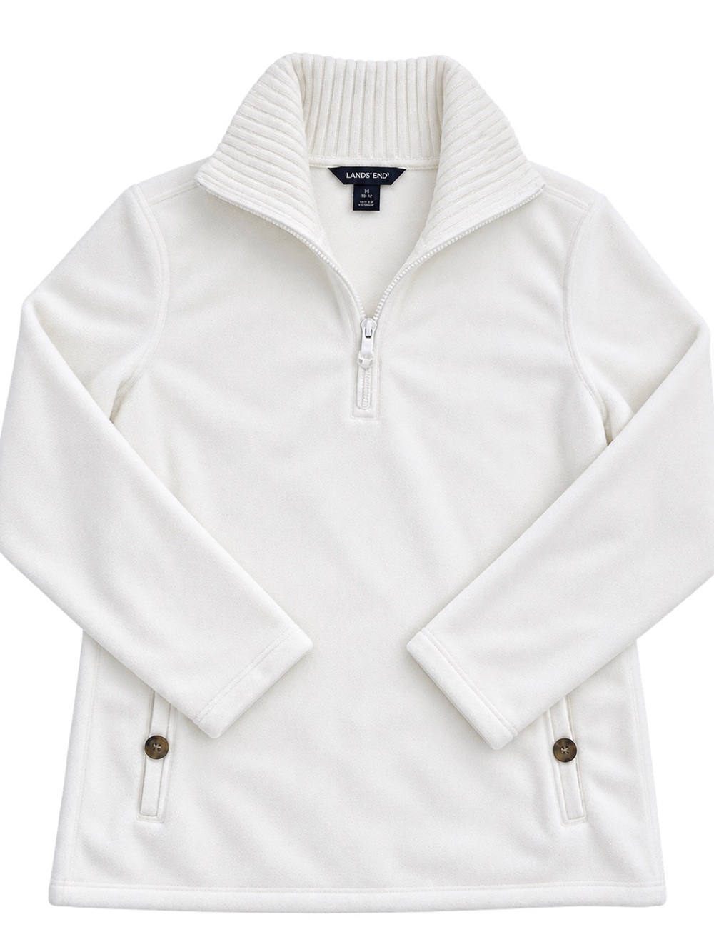Lands' End Girls' Cream Ribbed-Collar Half-Zip Fleece
